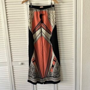 Peach Puff Geometric Patterned Pants in Black and Orange size S tassels‎